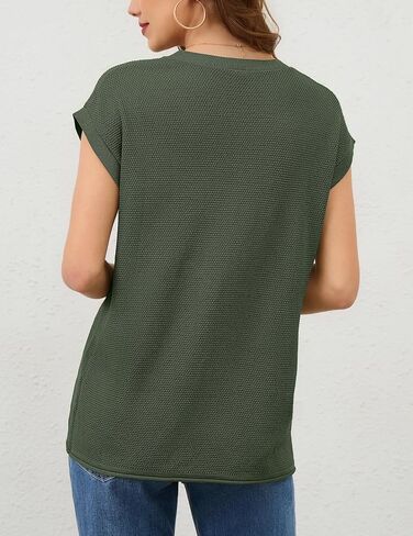 Neweek Womens Summer Cap Sleeve Tops Casual Crew Neck Sleeveless Knit Sweater Vest Loose Fit Lightweight Pullover Tank Tops in Saudi Arabia
