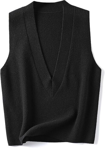 Wowcarbazole Women's Sweater Vest V Neck Pullover Knitwear Tank Top Trendy Sleeveless Sweater Fall 2024 in Kuwait
