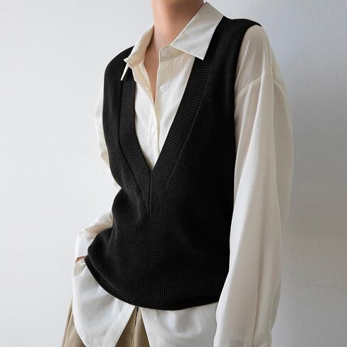 Wowcarbazole Women's Sweater Vest V Neck Pullover Knitwear Tank Top Trendy Sleeveless Sweater Fall 2024 in Kuwait