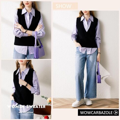 Wowcarbazole Women's Sweater Vest V Neck Pullover Knitwear Tank Top Trendy Sleeveless Sweater Fall 2024 in Kuwait