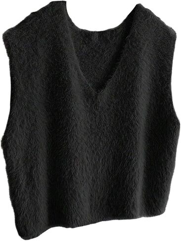 SweatyRocks Women's Faux Fur Sweater Vest Fuzzy V Neck Sleeveless Knit Vest Top in Saudi Arabia