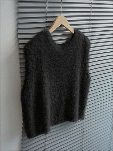 SweatyRocks Women's Faux Fur Sweater Vest Fuzzy V Neck Sleeveless Knit Vest Top in Saudi Arabia