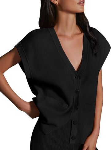 Womens Cardigan Sweater Vest Lightweight V Neck Button Down Cap Sleeve Knit Tops Loose Sleeveless 2025 Spring Outfits in Saudi Arabia