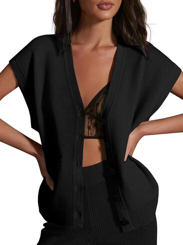 Womens Cardigan Sweater Vest Lightweight V Neck Button Down Cap Sleeve Knit Tops Loose Sleeveless 2025 Spring Outfits in Saudi Arabia