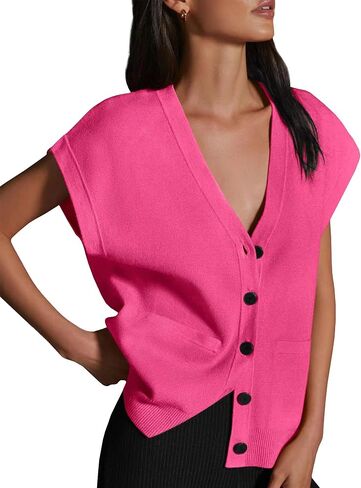 Womens Cardigan Sweater Vest Lightweight V Neck Button Down Cap Sleeve Knit Tops Loose Sleeveless 2025 Spring Outfits in Saudi Arabia