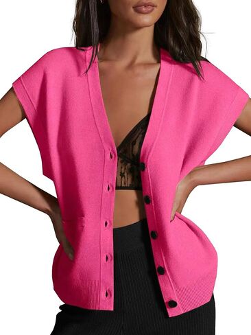 Womens Cardigan Sweater Vest Lightweight V Neck Button Down Cap Sleeve Knit Tops Loose Sleeveless 2025 Spring Outfits in Saudi Arabia