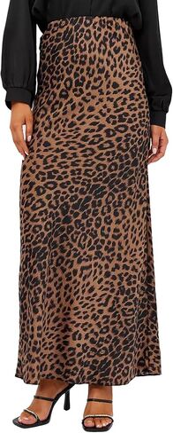 Islis Women's Slik Satin Leopard High Waist Wrap Elastic Waisted Maxi Long Skirt in Saudi Arabia
