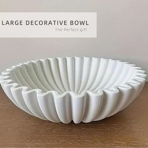 Large Decorative Bowl,White Decorative Bowls for Home Decor - Ruffle Decor - Fluted Bowl - Scalloped Bowl-Stylish Key for Entry Table in Saudi Arabia