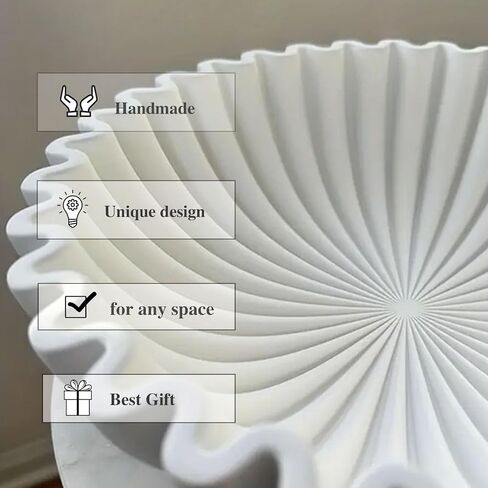 Large Decorative Bowl,White Decorative Bowls for Home Decor - Ruffle Decor - Fluted Bowl - Scalloped Bowl-Stylish Key for Entry Table in Saudi Arabia