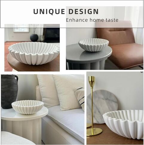 Large Decorative Bowl,White Decorative Bowls for Home Decor - Ruffle Decor - Fluted Bowl - Scalloped Bowl-Stylish Key for Entry Table in Saudi Arabia