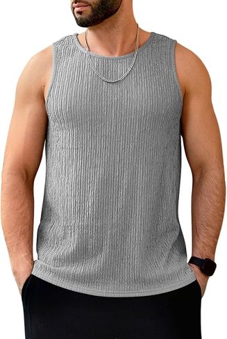 Men's Tank Tops Summer Sleeveless T Shirt Casual Ribbed Knit Muscle Basic Tee Shirts in Kuwait