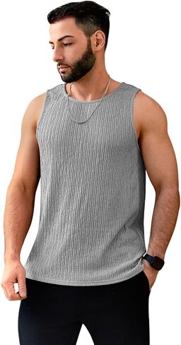 Men's Tank Tops Summer Sleeveless T Shirt Casual Ribbed Knit Muscle Basic Tee Shirts in Kuwait