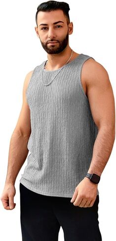 Men's Tank Tops Summer Sleeveless T Shirt Casual Ribbed Knit Muscle Basic Tee Shirts in Kuwait