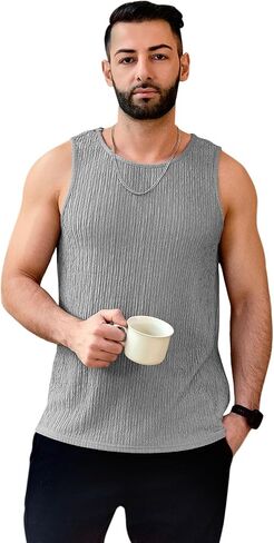 Men's Tank Tops Summer Sleeveless T Shirt Casual Ribbed Knit Muscle Basic Tee Shirts in Kuwait