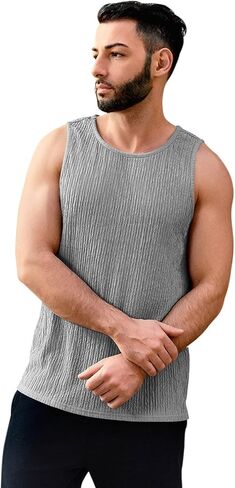Men's Tank Tops Summer Sleeveless T Shirt Casual Ribbed Knit Muscle Basic Tee Shirts in Kuwait