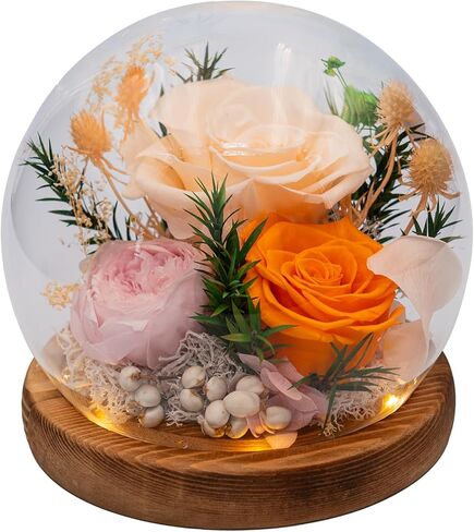 Eternal Flowers for Decoration: Preserved Flowers in Glass Dome, Unique Forever Flowers Gift for Her BBF – Perfect Decorative Flowers for Home Décor - Flowers for Delivery Prime (Champagne) in Kuwait