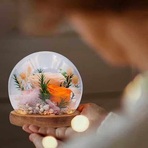 Eternal Flowers for Decoration: Preserved Flowers in Glass Dome, Unique Forever Flowers Gift for Her BBF – Perfect Decorative Flowers for Home Décor - Flowers for Delivery Prime (Champagne) in Kuwait