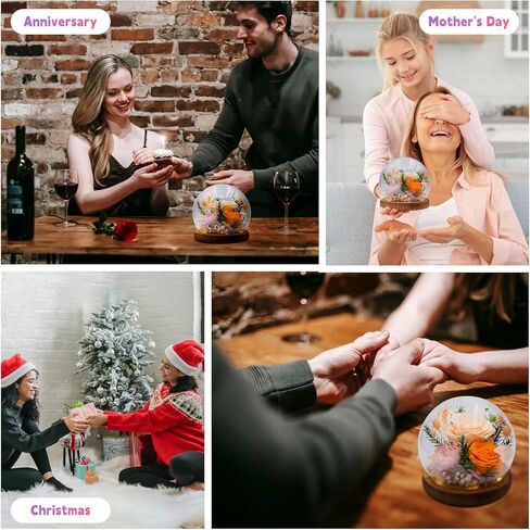 Eternal Flowers for Decoration: Preserved Flowers in Glass Dome, Unique Forever Flowers Gift for Her BBF – Perfect Decorative Flowers for Home Décor - Flowers for Delivery Prime (Champagne) in Kuwait