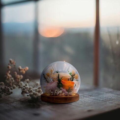 Eternal Flowers for Decoration: Preserved Flowers in Glass Dome, Unique Forever Flowers Gift for Her BBF – Perfect Decorative Flowers for Home Décor - Flowers for Delivery Prime (Champagne) in Kuwait