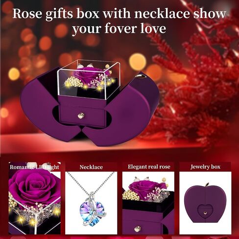 Preserved Real Red Rose with l Love You Necklace Eternal Forever Flowers Rose Birthday Gifts for Women Her Mom Wife Girlfriend Grandma on Valentines Mothers Day Christmas Anniversary Romantic-Red in Kuwait