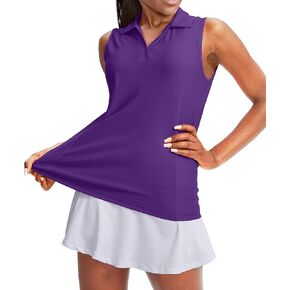 Women's Sleeveless Golf Polo Shirts Tennis Quick Dry Collared Tank Tops V-Neck Polos for Women(Purple,XL)