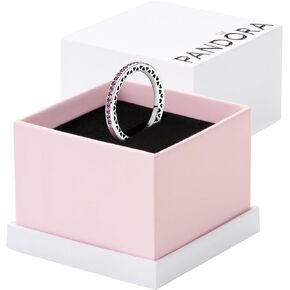 PANDORA Radiant Hearts of PANDORA Ring - Stackable Sterling Silver Ring for Women - Sterling Silver with Orchid Enamel and Cerise Crystals, With Gift Box