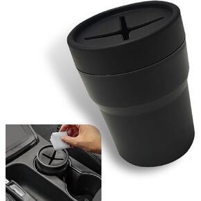 1 PC Car Trash Can, 4" x 2.3" x 2.9" Mini Multi-function Organizer for Pen Coin Tissues Cigarette Butts, Cross Opening Leak-proof Detachable Storage Box with Lid, Universal for Cars (Black)