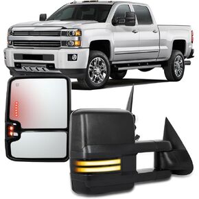 OCPTY Towing Mirrors Power Heated Left Driver Right Passenger Side Tow Mirrors Fit For 2003-2006 For Chevy Silverado For Gmc Sierra Pickup All Models With Led Turn Signal Running Light With Black