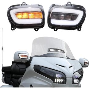 LED Turn Signals Rearview Side Mirrors Light for Goldwing GL1800 01-17, Smoked Lens Motocycle Reversing Mirror Lamp with Turn Signals & DRL for Honda Gold Wing GL1800 2001-2017 Accessories