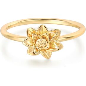 Birth Flower Ring for Women 14K Gold Plated Floral Minimalist Stackable Finger Jewelry Birthday Gifts