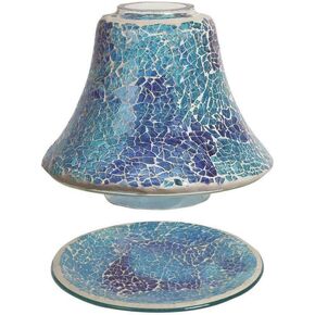 Blue Glass Mosaic Candle Holder & Tray Set