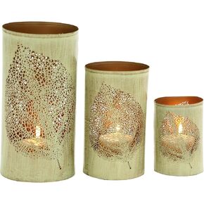 Woodland Imports Leaf Patterned Metal Candle Holder, Set of 3