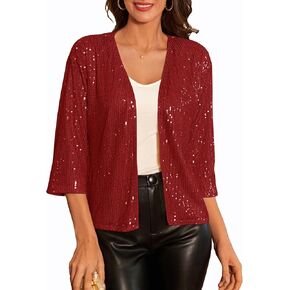 GRACE KARIN 2024 Women's 3/4 Sleeve Sequin Jackets Open Front Sequin Cardigan Sweaters Blazer S-2XL