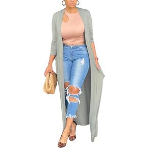 Adogirl Women's Long Sleeve Lightweight Soft Cover Ups Outerwear Casual Open Front Maxi Drape Cardigans with Pockets