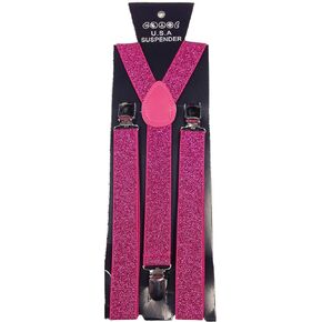 Pink Glitter Suspender for Mens&womens Clip-on Sexy Elastic Y-shape Adjustable Braces