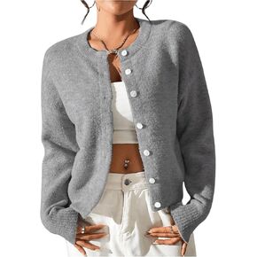SweatyRocks Women's Button Up Crew Neck Cardigan Long Sleeve Knitted Sweater Outwear