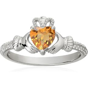 حلقة Heart Birthstone Claddagh 925 Sterling Silver 6mm على شكل قلب حلقات الحجر