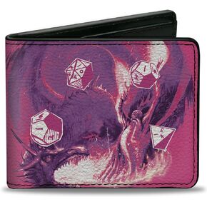 Wizards of the Coast Wallet, Bifold, Dungeons and Dragons Roll High or Die Pinks Purples Black, Vegan Leather