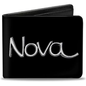 Buckle-Down Men's PU Bifold Wallet-1968-72 NOVA Script Emblem Black/Silver, Multicolor, 4.0" x 3.5"