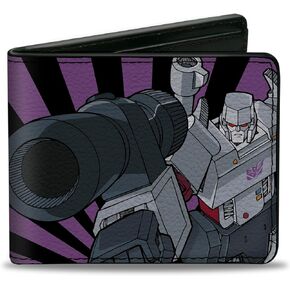 Hasbro Wallet, Bifold, Transformers Megatron Blaster and Standing Poses Black Purple, Vegan Leather