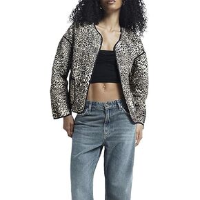 Womens Cropped Quilted Puffer Jacket Lightweight Open Front Leopard Print Padded Cardigan Coat Outwear