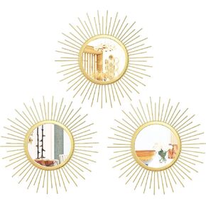 Cityelf 3 مجموعة مرايا Gold Sunburst للجدار الزخرفية المرايا المعدنية مرآة صغيرة مجموعات ديكور الجدار معلقة مرآة الحائط النحت لغرفة النوم غرفة المعيشة مدخل