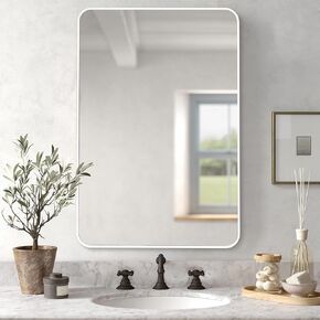 CULER White Bathroom Wall Mirror,20 x 30 Inch Rectangle Vanity Modern Tempered Glass Mirror for Bedroom,Living Room,Entryway