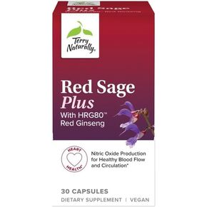 Terry Naturally Red Sage Plus with HRG80 Red Ginseng - Energy & Brain Health Support Supplement - 30 Capsules (30 Servings)