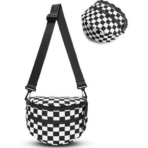 FODOKO Black and White Checkered Crossbody Bag Bum Bag for Women,checkered fanny pack Handbags Wallets Small Slouchy Belt Bag (beige)