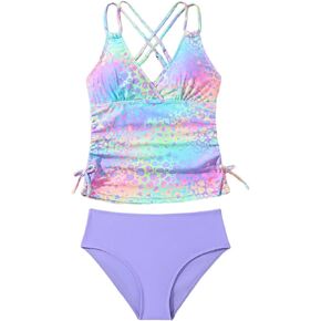 GORGLITTER Girl's Leopard Tankini Swimsuit Two Piece Strappy Tank Top High Waist Hipster Beach Bathing Suit