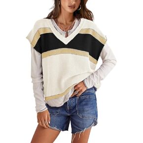 Yeokou Vest Tops for Women Striped Sweater Tank 2025 Spring Summer Color Block V Neck Pullover