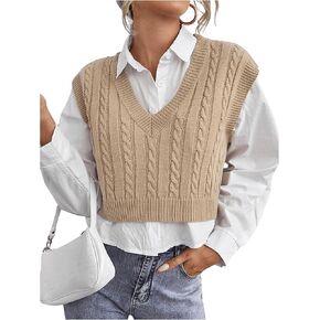 Milumia Women's V Neck Sleeveless Cable Knit Sweater Vest Cropped Tank Tops