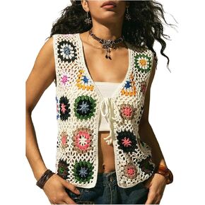 Verdusa Women's Floral Bow Hollow Out Sweater Sterts Crochet Corchet Lightweight Cardigans