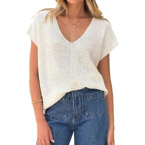 IDEALSANXUN Womens Sweater Vest Spring Summer Casual V Neck Cap Sleeve Sweater Knit Tops